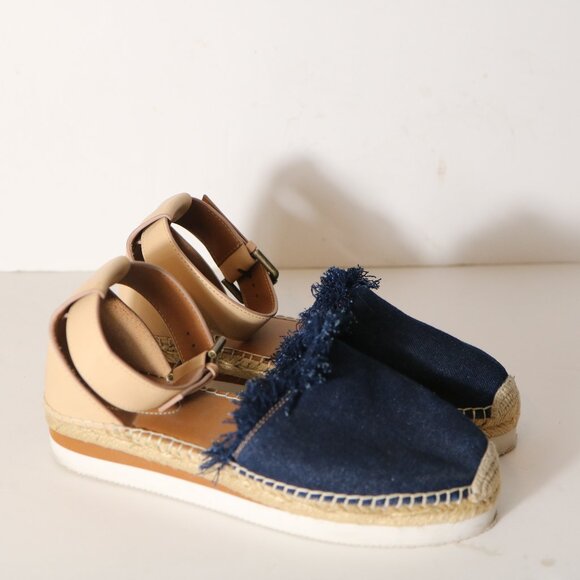 See By Chloe Shoes - See By Chloe Glyn Denim Platform Espadrille Sandal Ankle Strap Womens 38 8 Boho